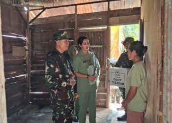 Dansatgas TMMD Ke-130 dan Ketua Persit Salurkan Sembako untuk Cristina di Pamusian